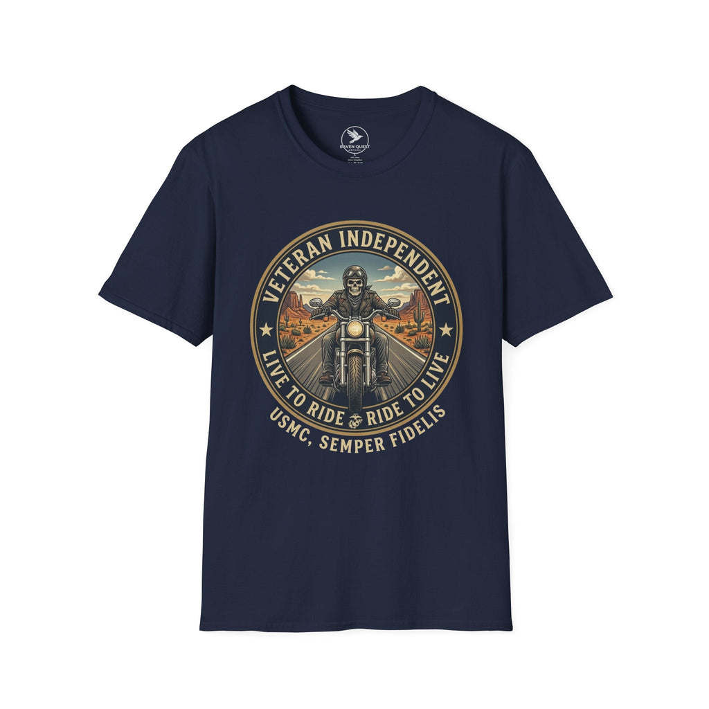 Veteran Independent Motorcycle T-Shirt — "Live to Ride, Ride to Live" USMC Semper Fidelis - Raven Quest Apparel