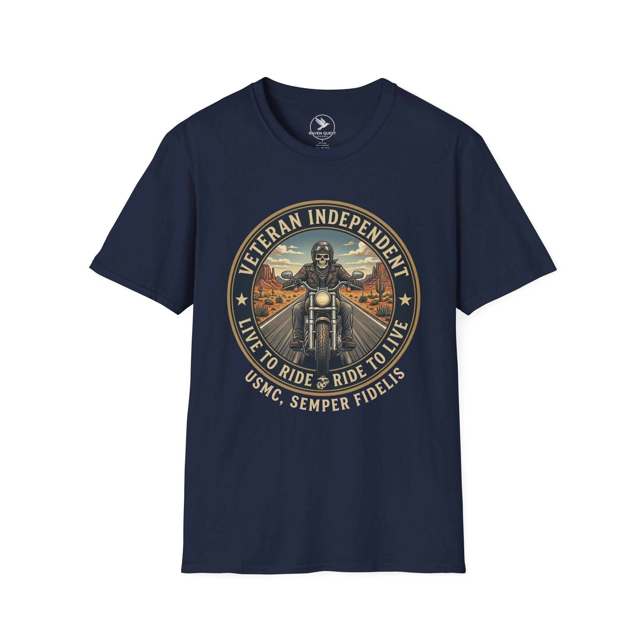 Veteran Independent Motorcycle T-Shirt — "Live to Ride, Ride to Live" USMC Semper Fidelis - Raven Quest Apparel