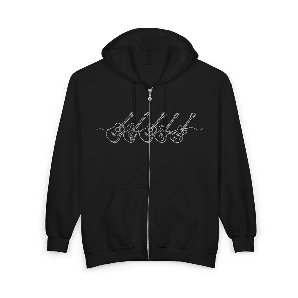 Vintage Guitar Crossroads Zip Hoodie — "Crossroads Vintage Guitars" Full - Zip Sweatshirt - Raven Quest Apparel
