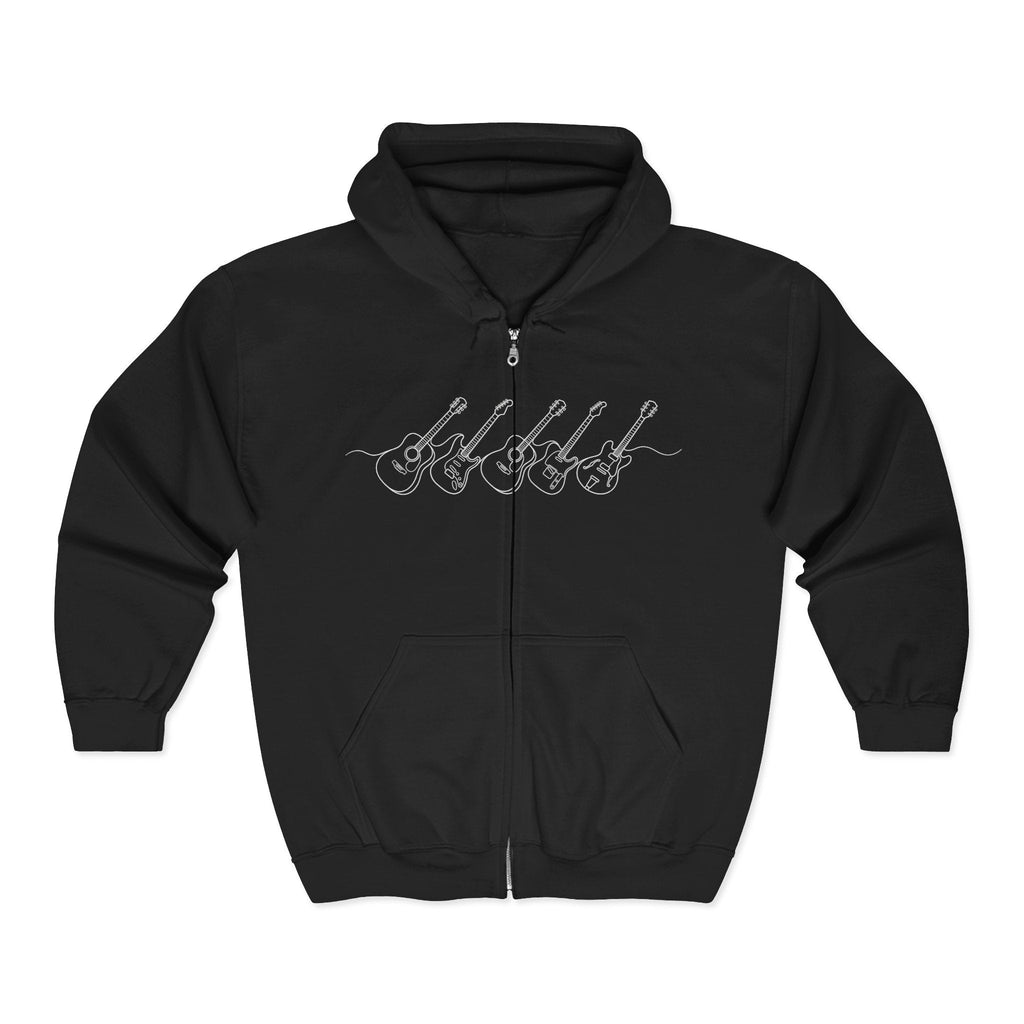 Vintage Guitar Crossroads Zip Hoodie — "Crossroads Vintage Guitars" Full - Zip Sweatshirt - Raven Quest Apparel
