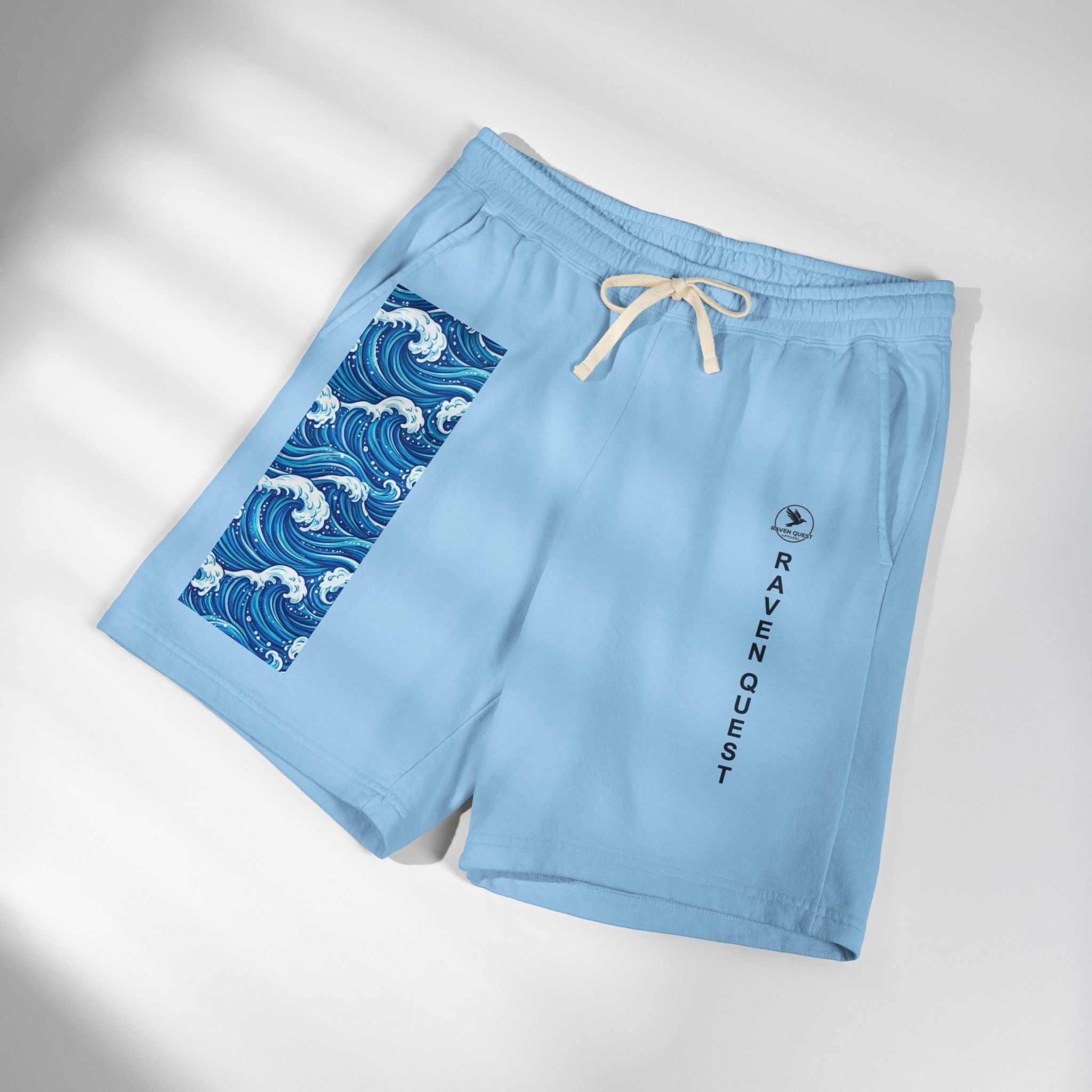 Wave Panel Fleece Sweat Shorts — Raven Quest Logo - Raven Quest Apparel