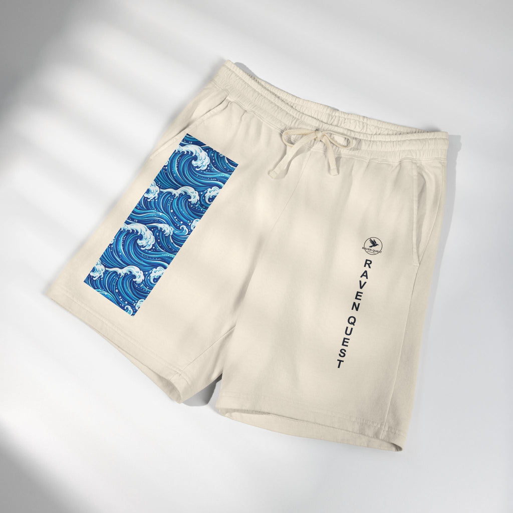 Wave Panel Fleece Sweat Shorts — Raven Quest Logo - Raven Quest Apparel