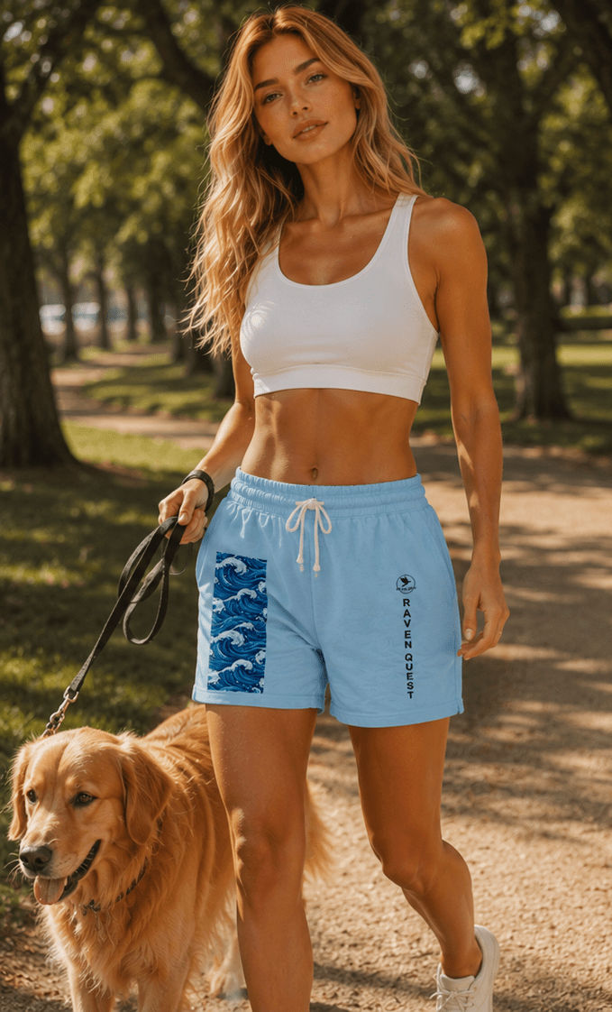 Wave Panel Fleece Sweat Shorts — Raven Quest Logo - Raven Quest Apparel