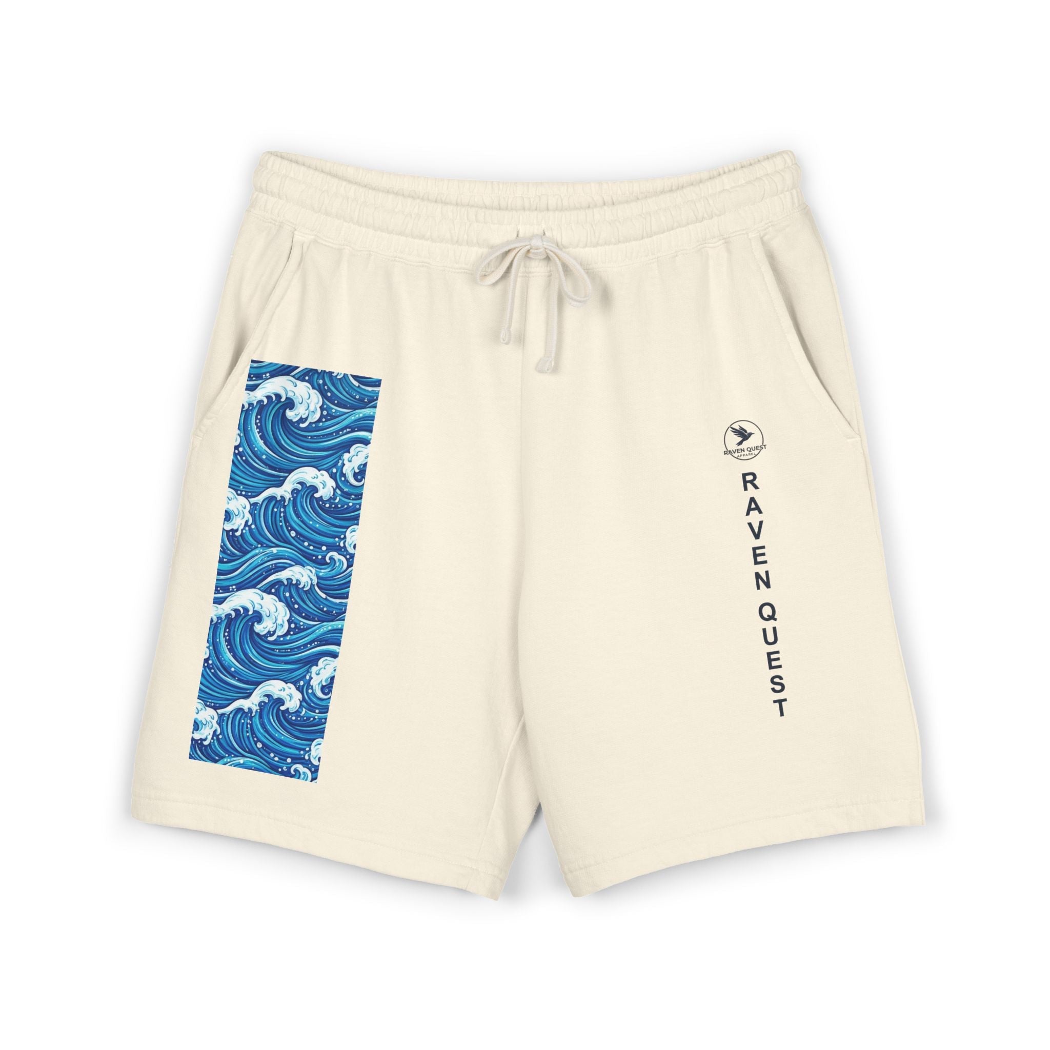 Wave Panel Fleece Sweat Shorts — Raven Quest Logo - Raven Quest Apparel