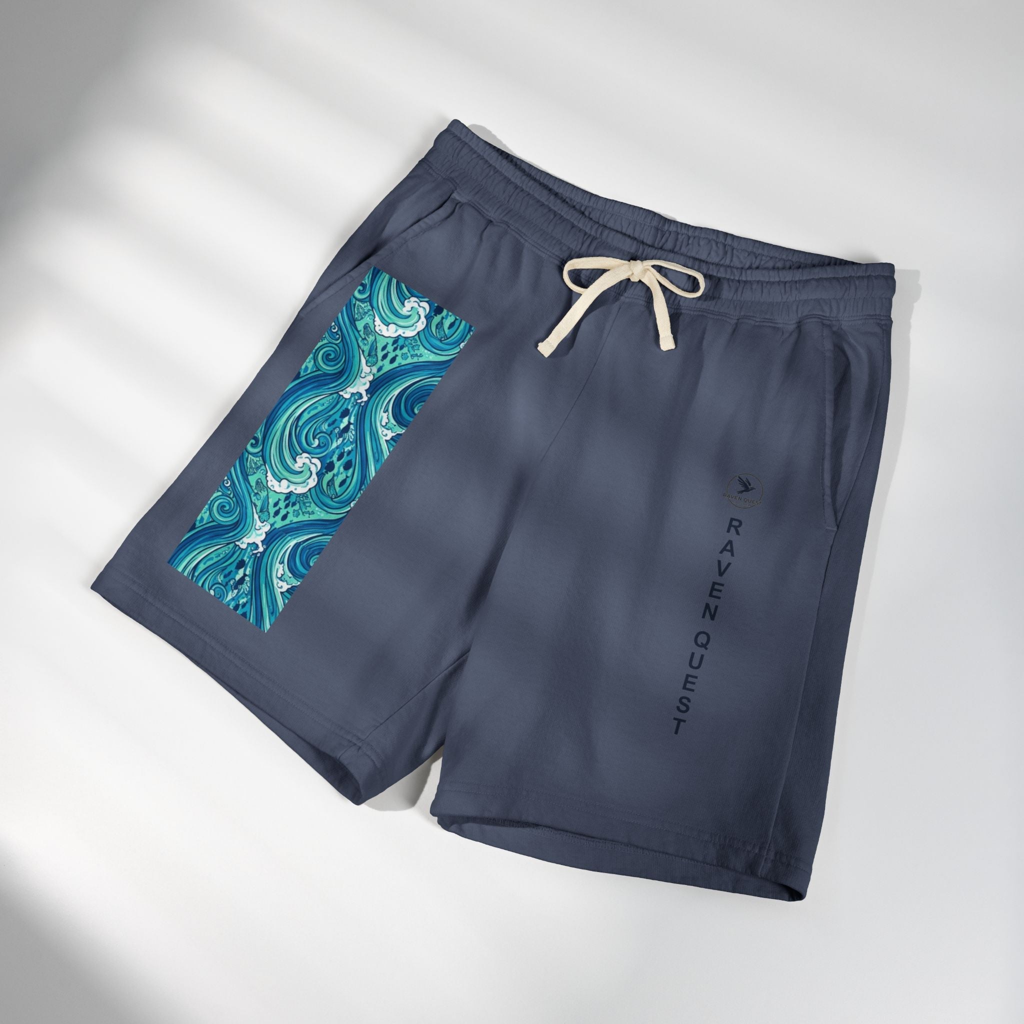 Wave Panel II Fleece Sweat Shorts — Raven Quest Logo - Raven Quest Apparel