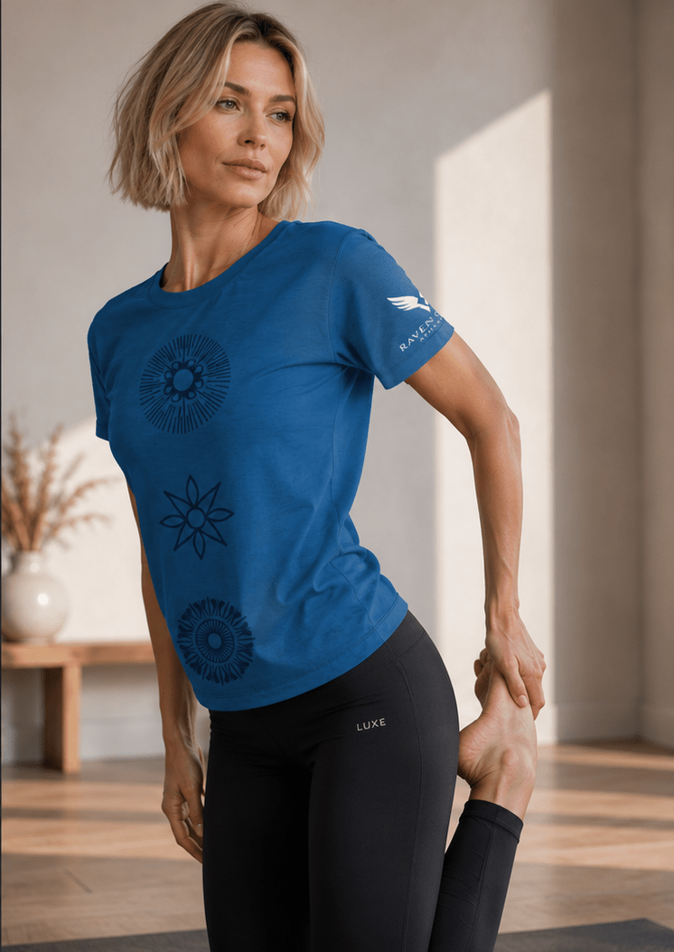 Women's Blue Floral Mandala Tee — Boho Cut & Sew Shirt - Raven Quest Apparel
