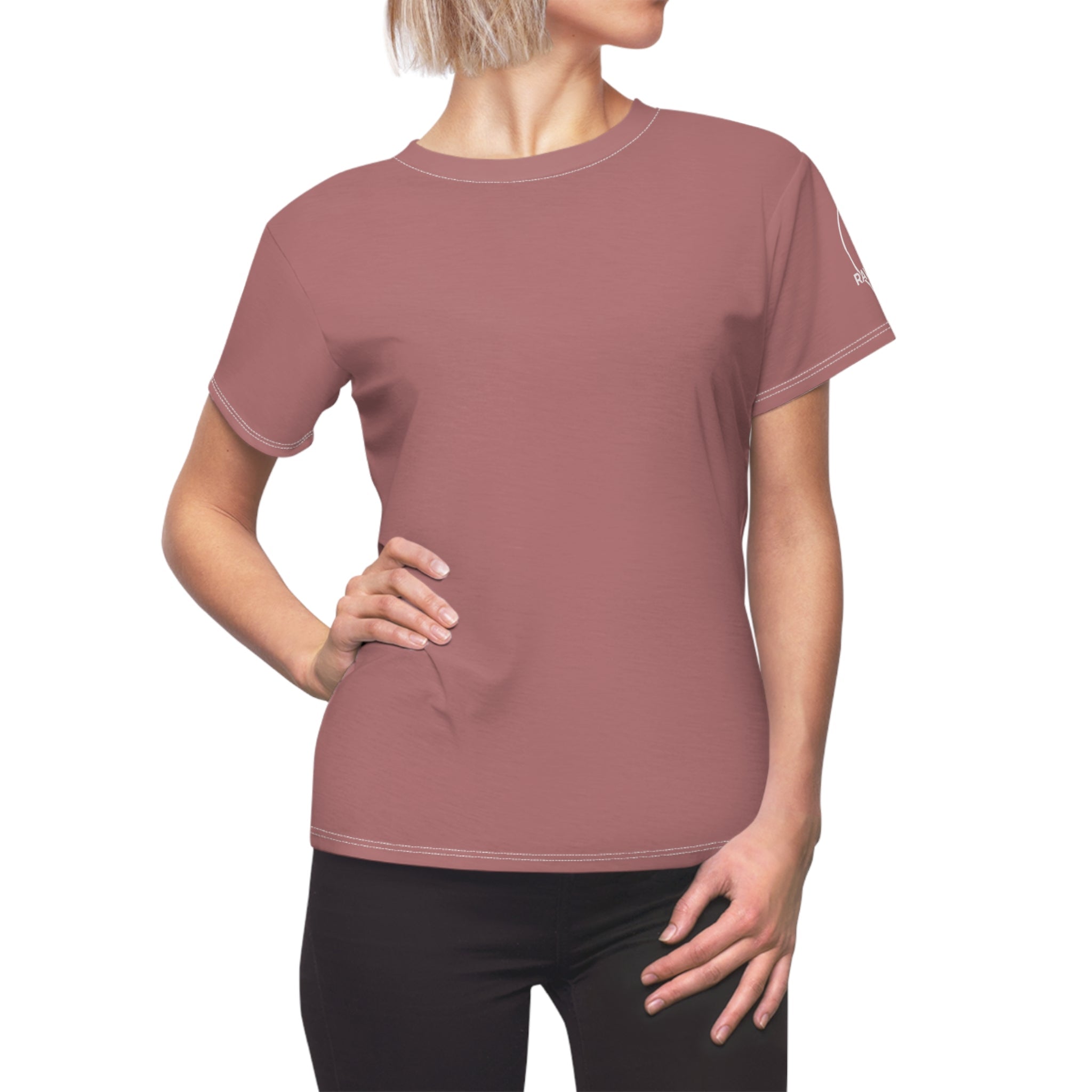 Women's Cut & Sew Tee — Dusty Rose Fitted AOP Shirt - Raven Quest Apparel