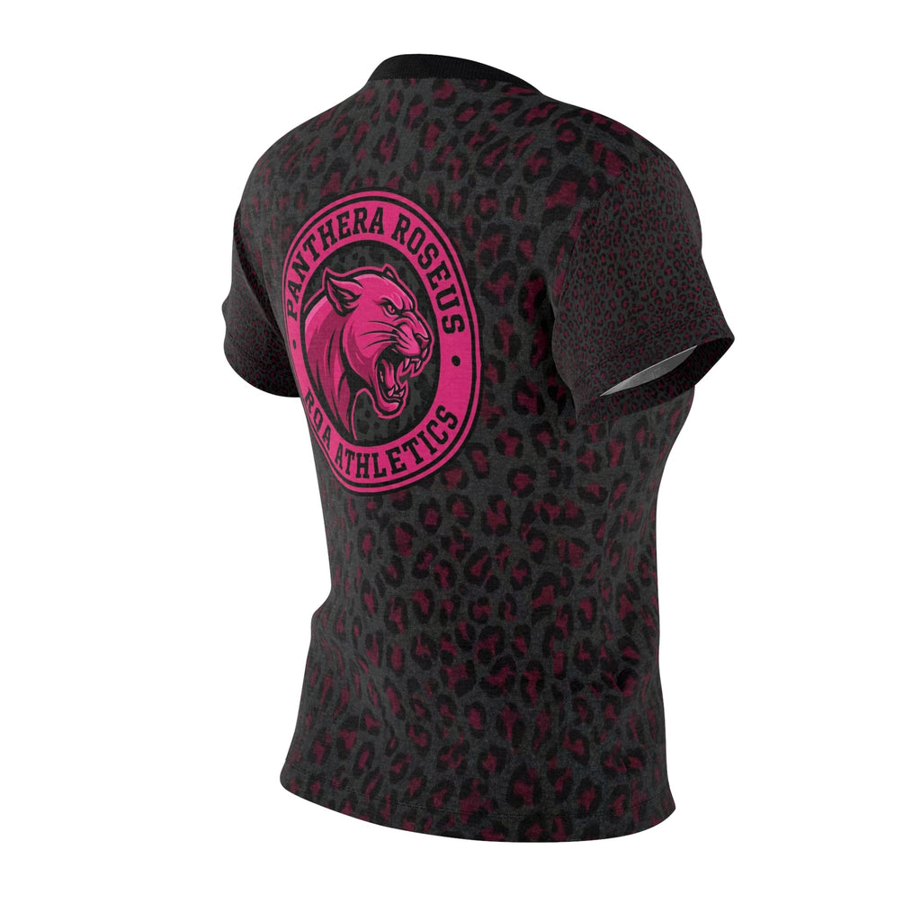 Women's Leopard Print Tee — Black & Burgundy All - Over Graphic Shirt - Raven Quest Apparel