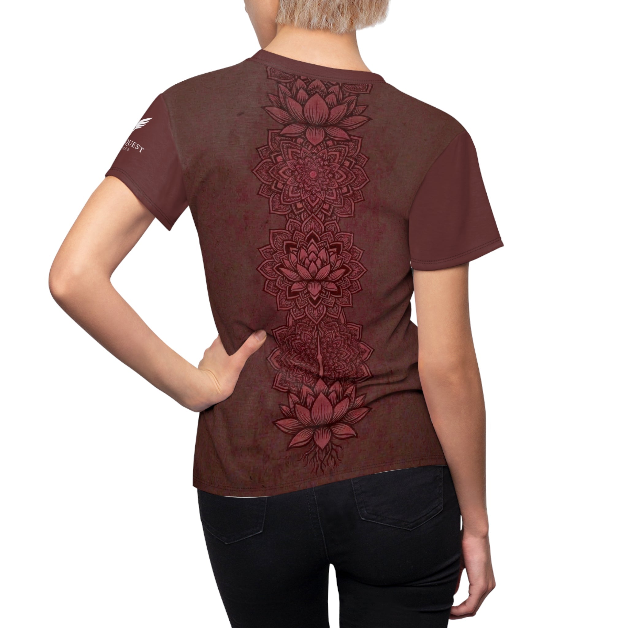 Women's Lotus Mandala Tee — Burgundy Floral Zen Graphic Shirt - Raven Quest Apparel