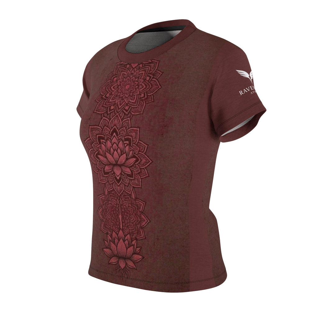 Women's Lotus Mandala Tee — Burgundy Floral Zen Graphic Shirt - Raven Quest Apparel