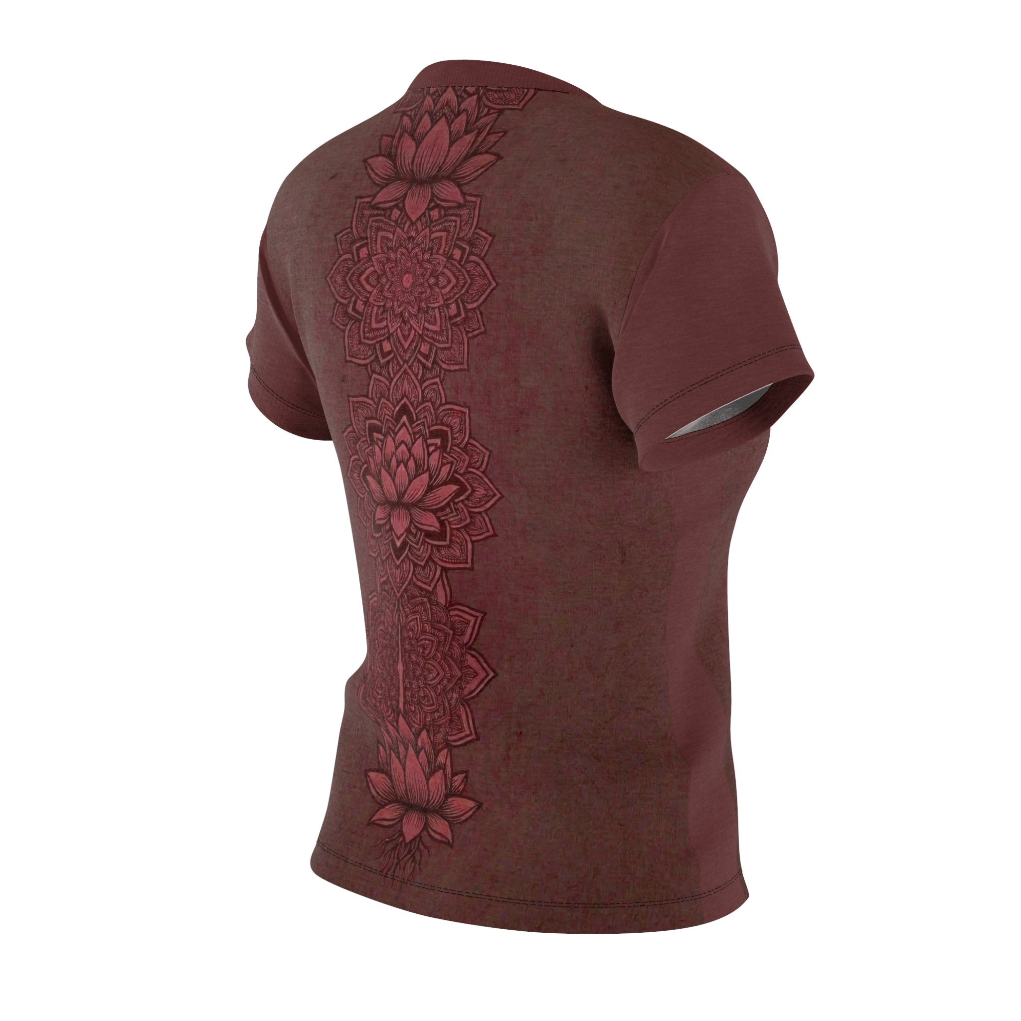 Women's Lotus Mandala Tee — Burgundy Floral Zen Graphic Shirt - Raven Quest Apparel