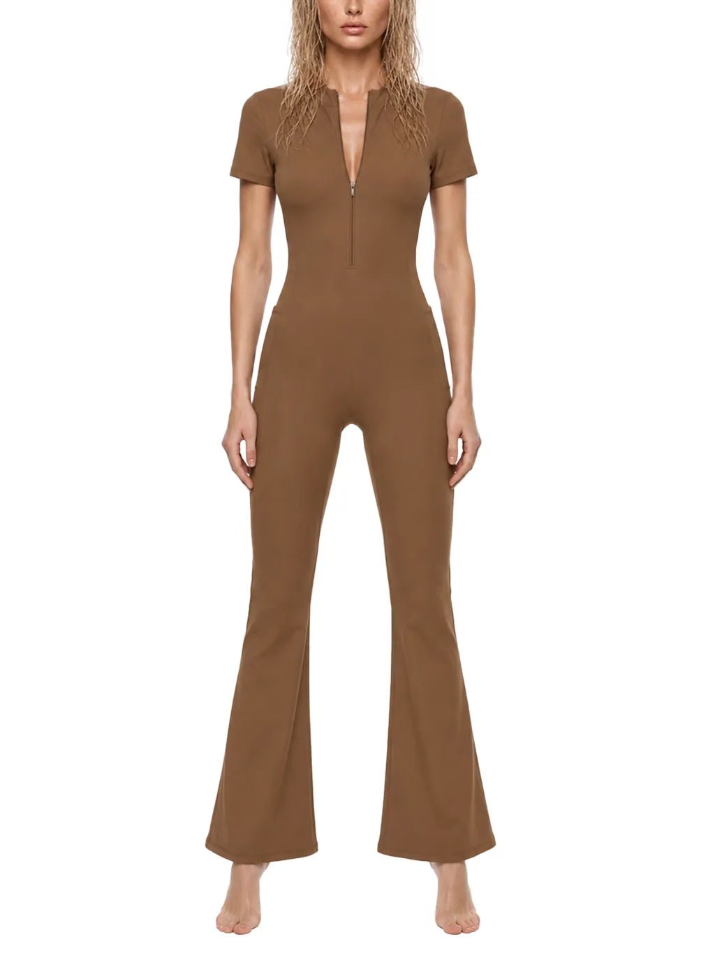 Women’s Tight Flared Leg Quarter-Zip Jumpsuit | Raven Quest Apparel - Raven Quest Apparel