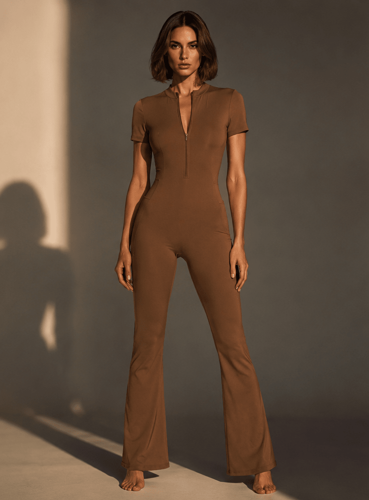 Women’s Tight Flared Leg Quarter-Zip Jumpsuit | Raven Quest Apparel - Raven Quest Apparel