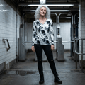 Women's V - Neck Long Sleeve Shirt — Black Skull & Rose All - Over Print - Raven Quest Apparel