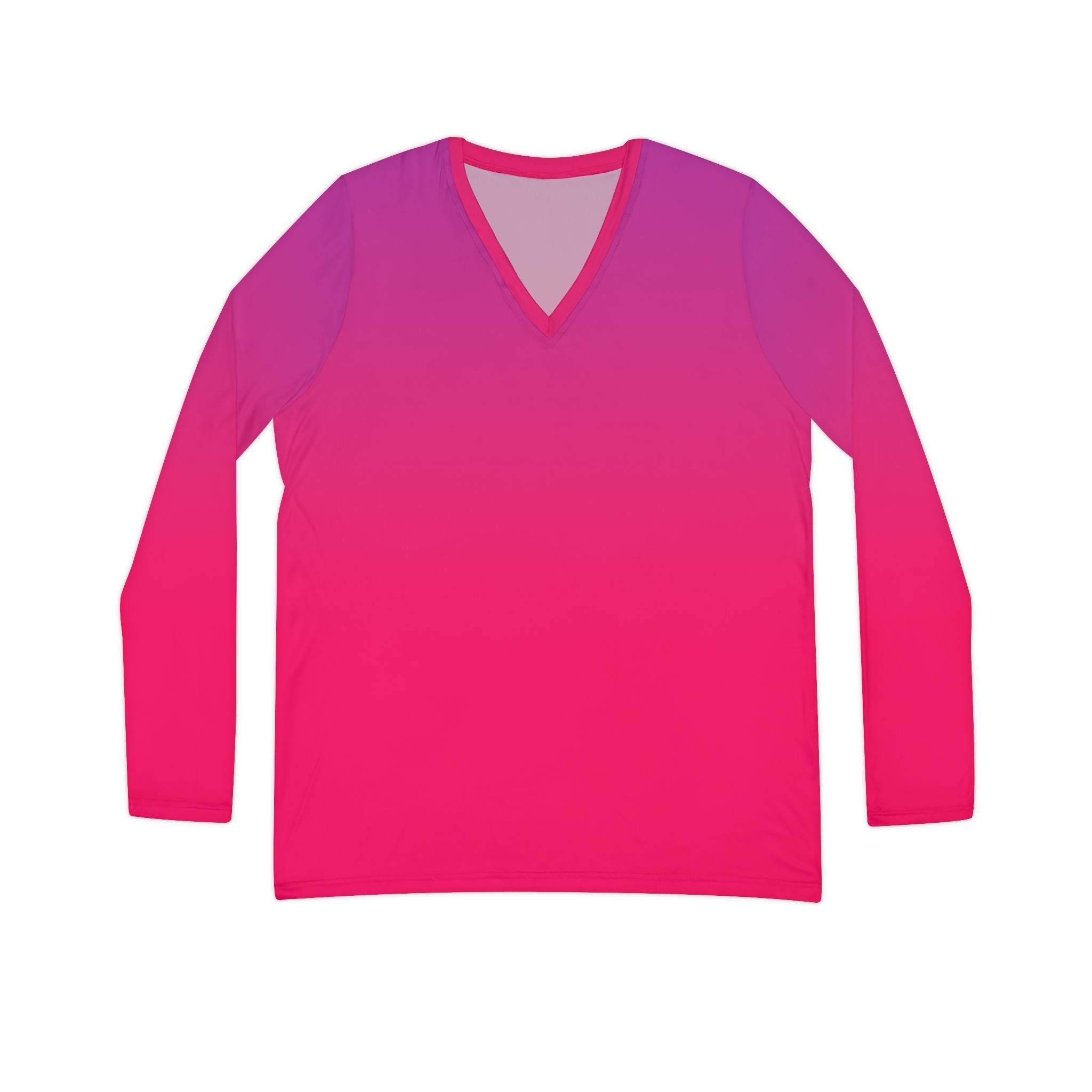 Women's V - Neck Long Sleeve Shirt - Gradient Pink All - Over Print - Raven Quest Apparel
