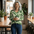 Women's V - Neck Long Sleeve Shirt - Palm Green All - Over Print - Raven Quest Apparel