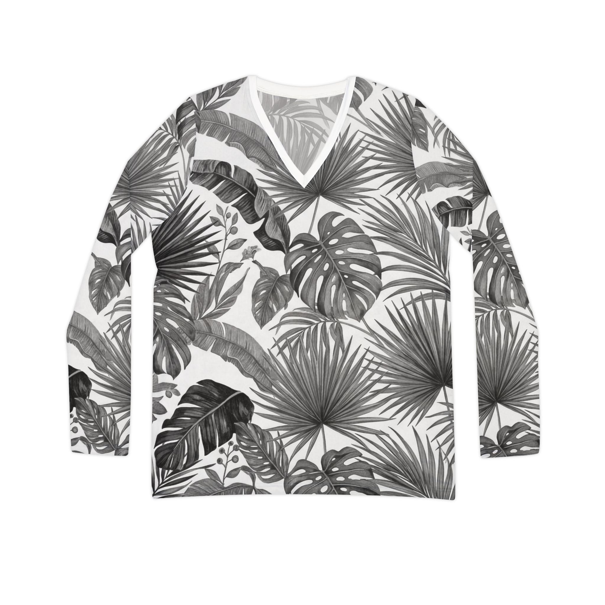 Women's V - Neck Long Sleeve Shirt - Palms - Raven Quest Apparel