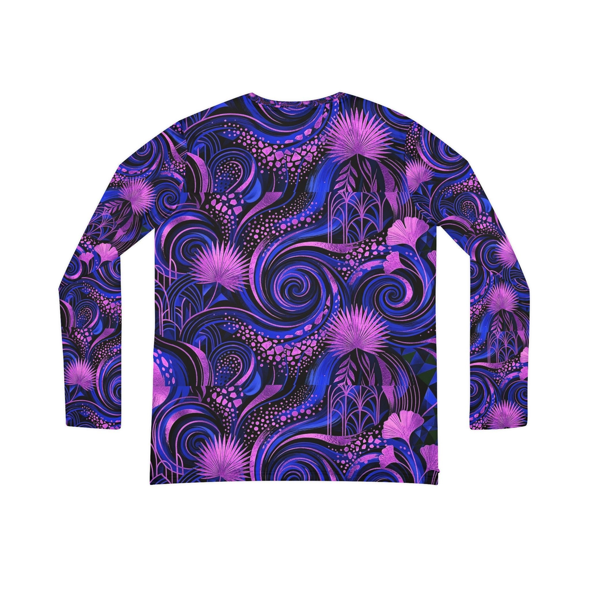 Women's V - Neck Long Sleeve Shirt — Purple Swirl Floral All - Over Print - Raven Quest Apparel