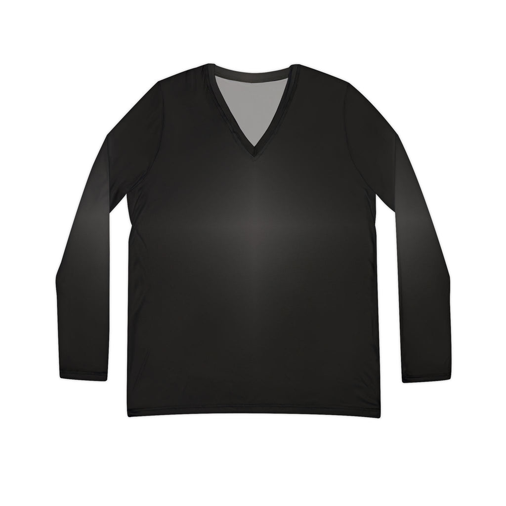 Women's V - Neck Long Sleeve Shirt - Slight Gradient Black All - Over Print - Raven Quest Apparel