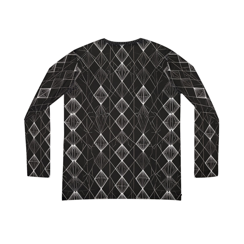 Women's V‑Neck Long Sleeve Shirt - Black Geometric Diamond Pattern - Raven Quest Apparel
