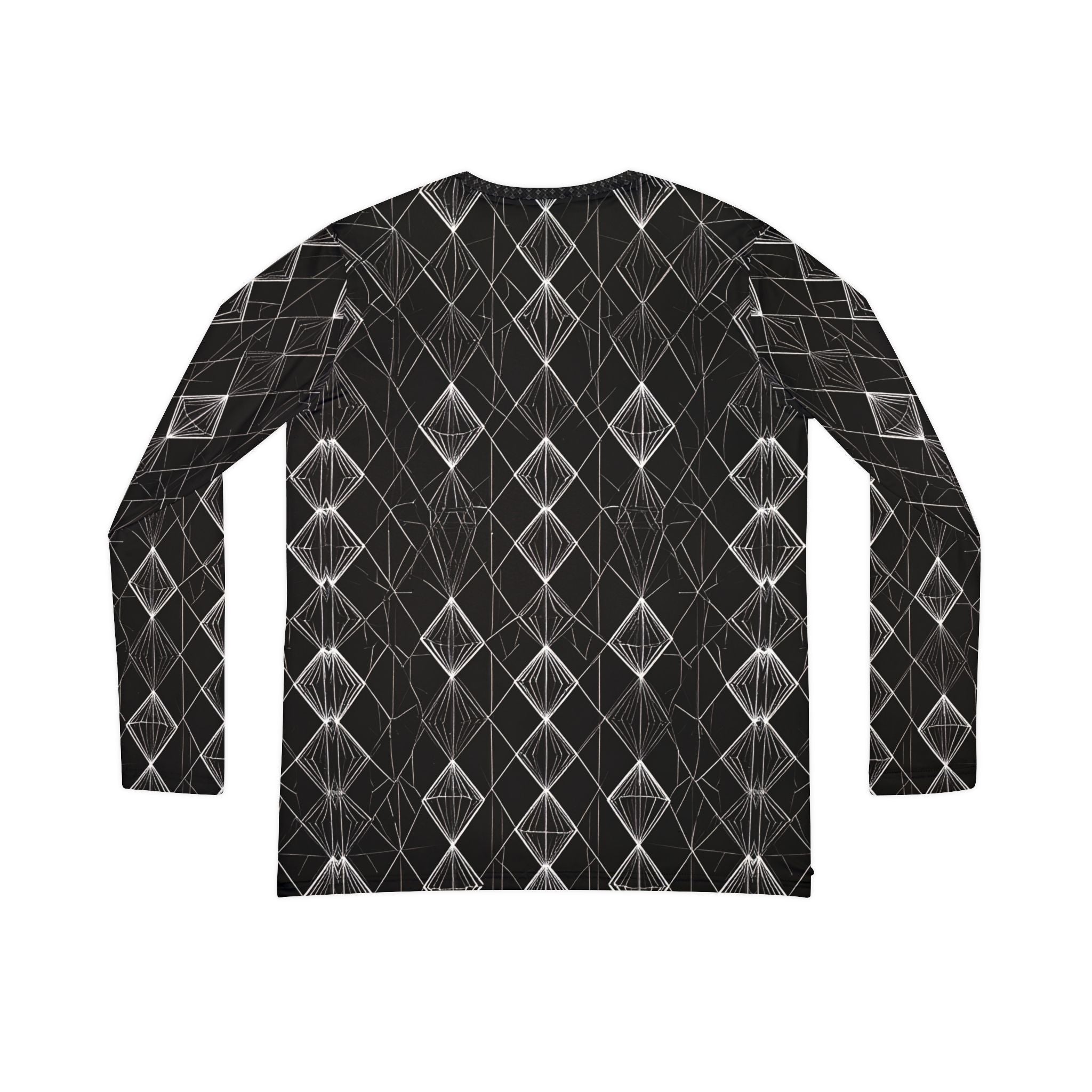 Women's V‑Neck Long Sleeve Shirt - Black Geometric Diamond Pattern - Raven Quest Apparel