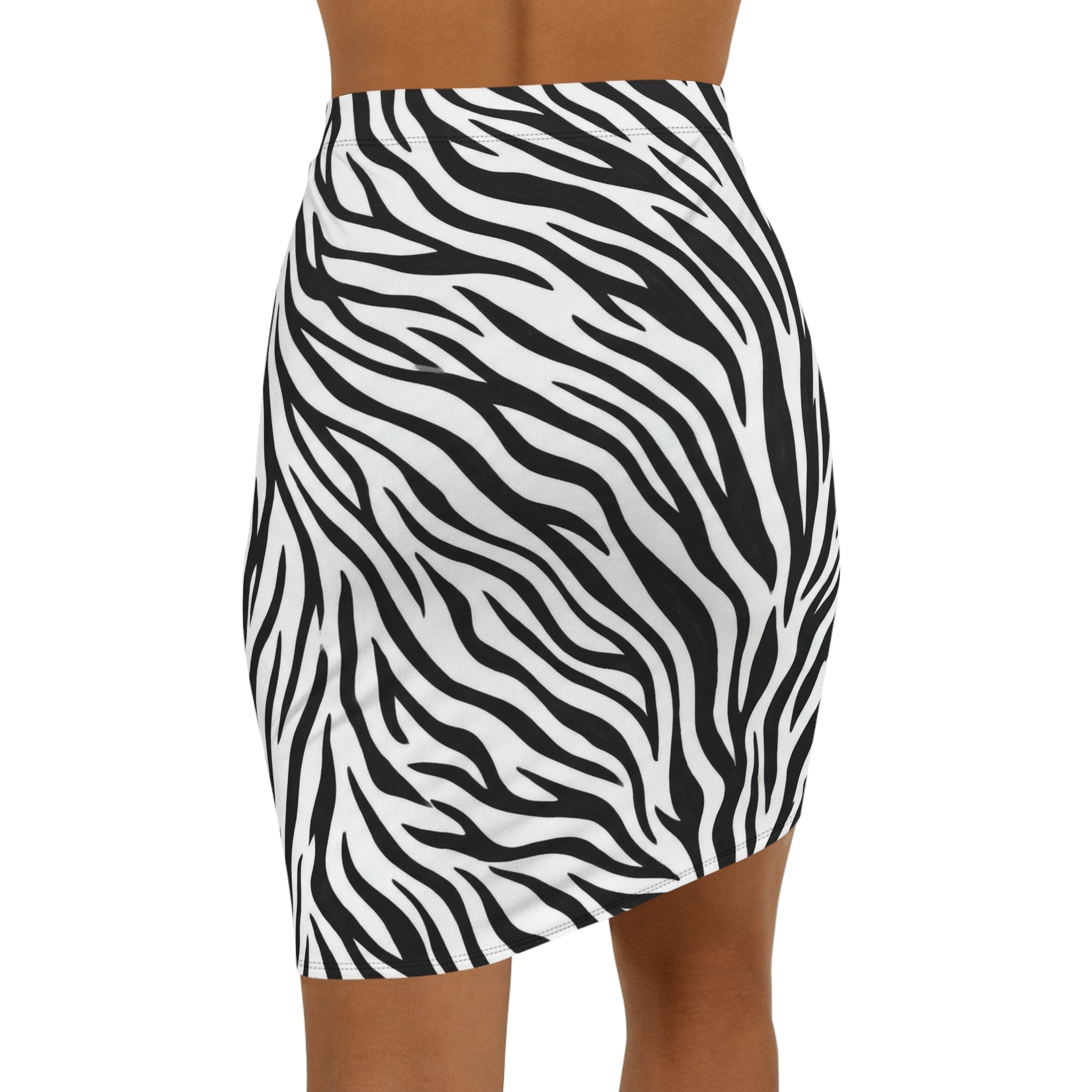 Zebra Print Mid - Waist Pencil Skirt — Black & White Animal Print - Raven Quest Apparel