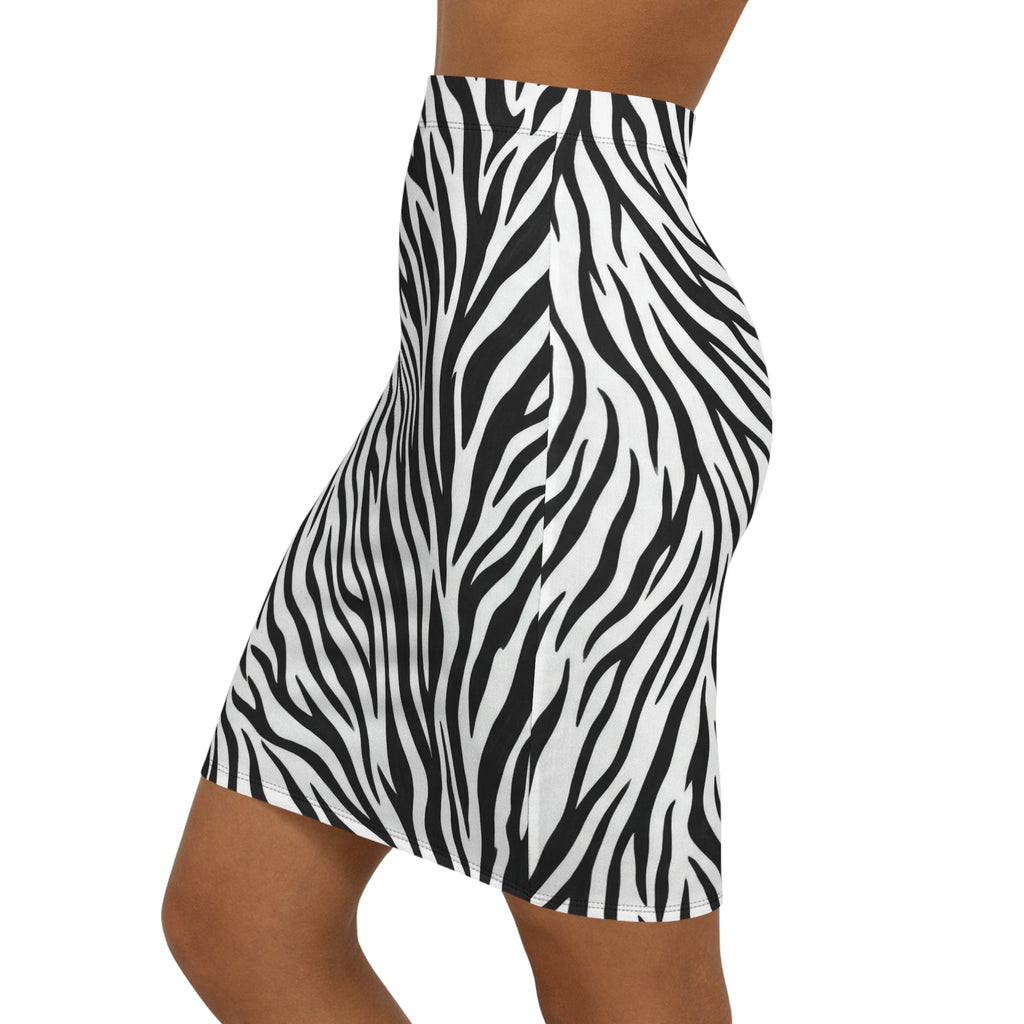 Zebra Print Mid - Waist Pencil Skirt — Black & White Animal Print - Raven Quest Apparel