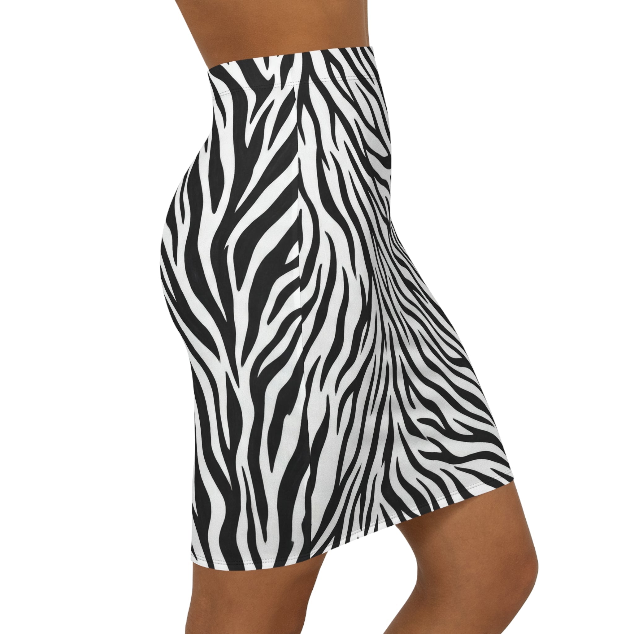 Zebra Print Mid - Waist Pencil Skirt — Black & White Animal Print - Raven Quest Apparel