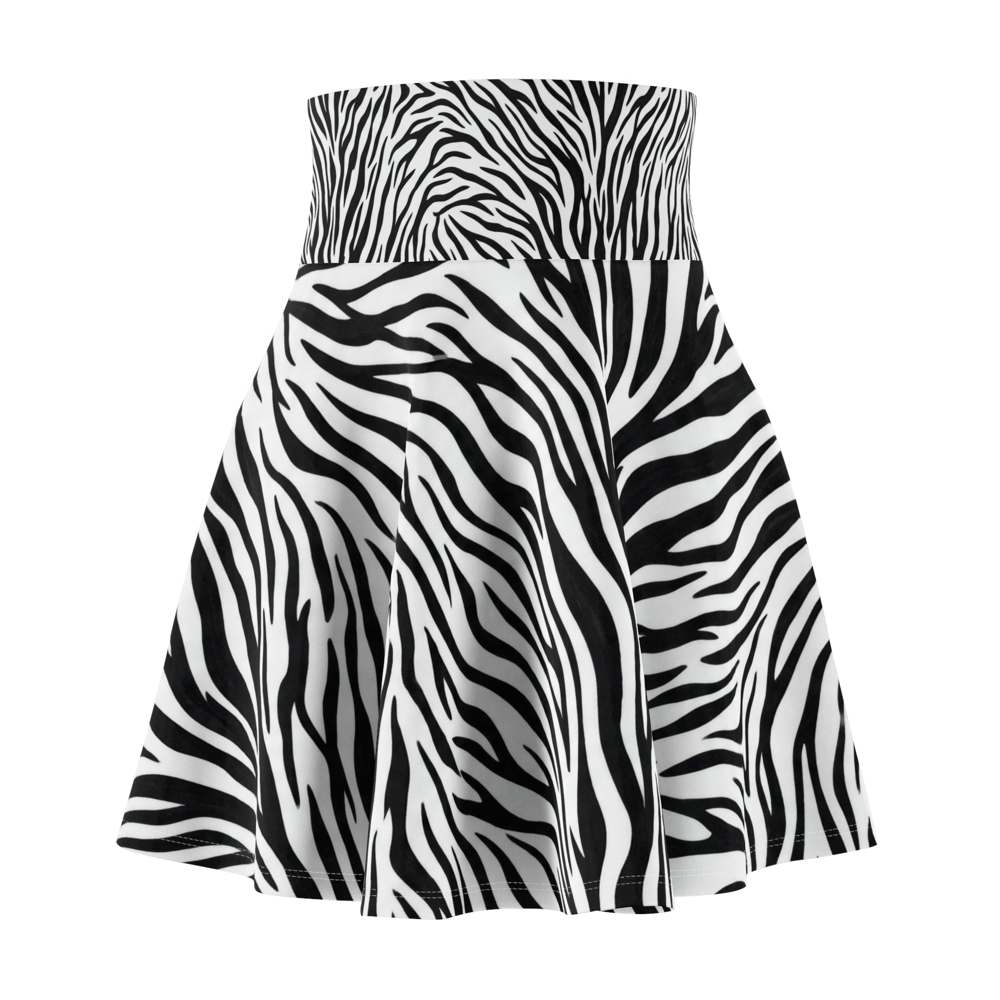 Zebra Print Skater Skirt — Black & White Animal Print Flared Skirt - Raven Quest Apparel