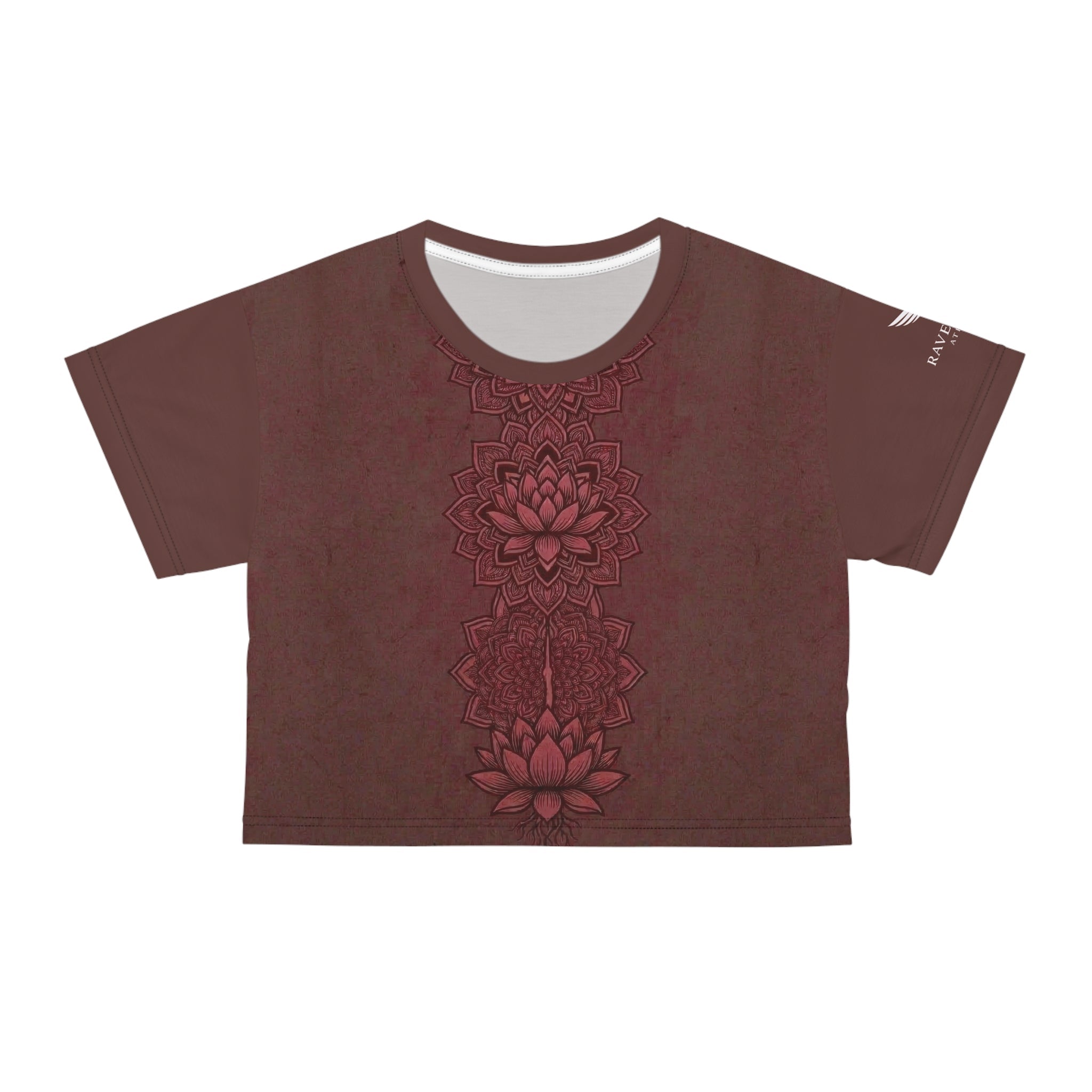 Zen Lotus Fire Mandala Crop Tee — Floral Yoga Top - Raven Quest Apparel